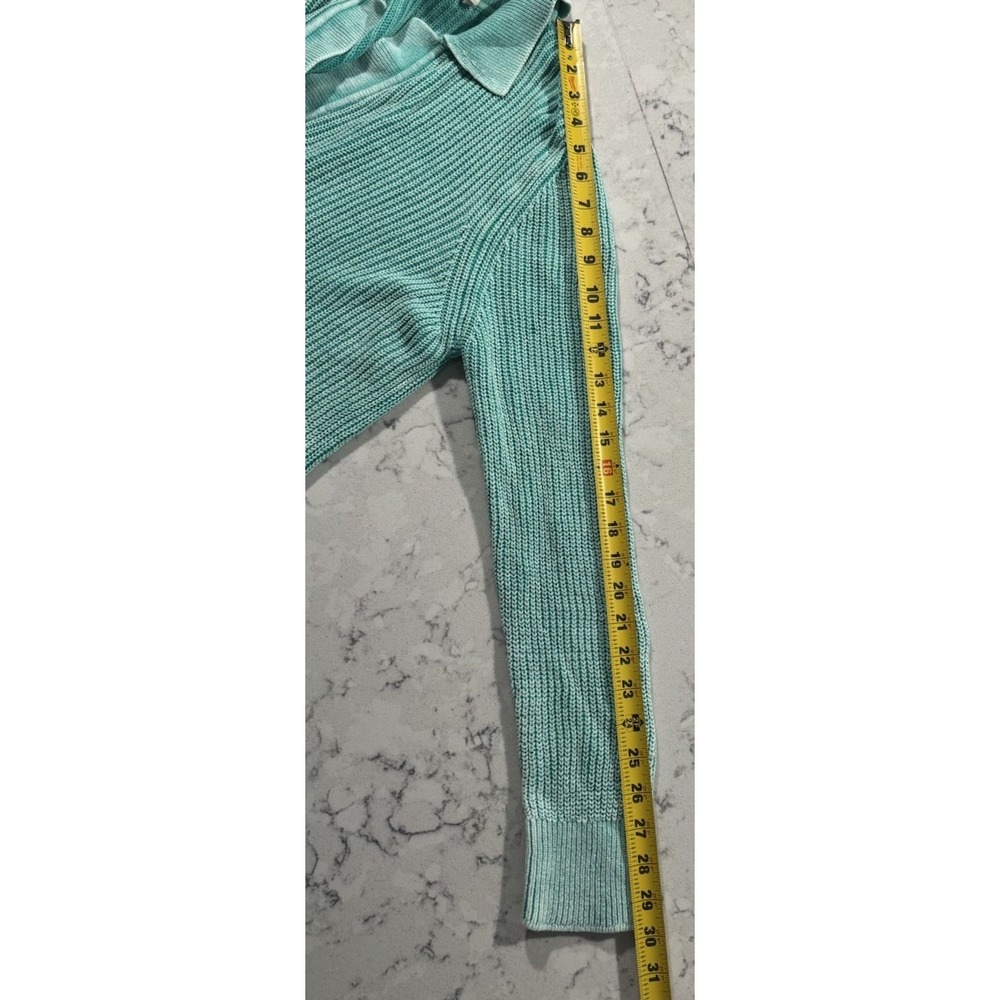 Soft Surroundings Wilde Ribbed Knit Polo Sweater Womens Large Turquoise 2EU41 - Picture 7 of 7